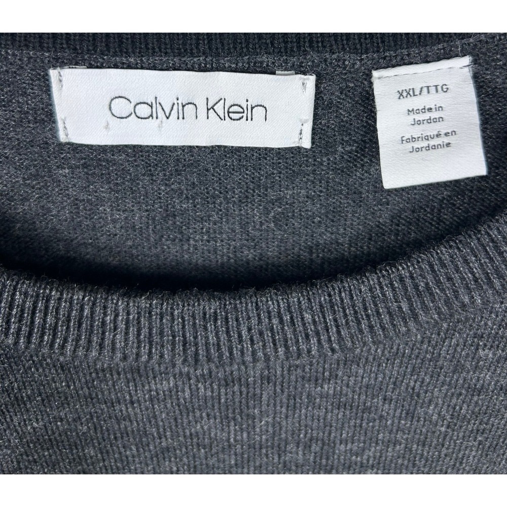 Calvin Klein Sweater Mens XXL Charcoal Gray Wool Blend Crew Neck Pullover Knit - Picture 2 of 9